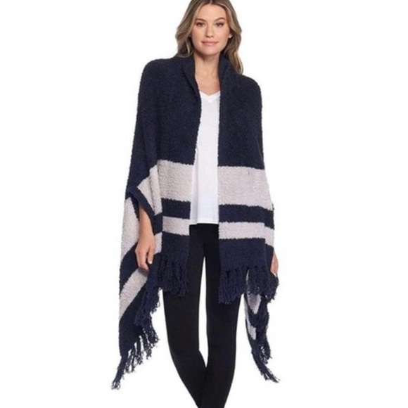 Barefoot Dreams Sweaters - Barefoot Dreams Cozychic Malibu Wrap Indigo/Oyster Stripe OS